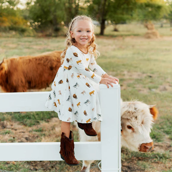 Kyte Baby Long Sleeve Twirl Dress in Moo 6T