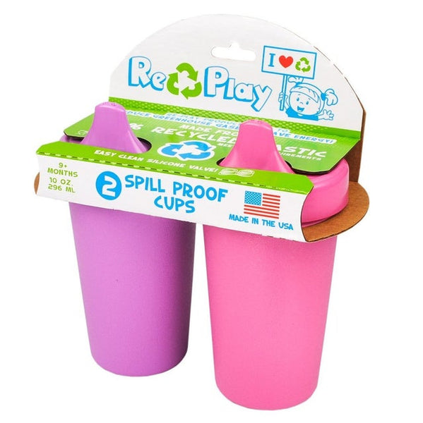 RePlay Recycled 3 Plastic No Spill PINKS Sippy Cups w Valves 10oz MADE IN  USA