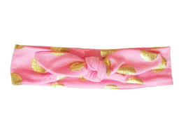 Top Knot headband Light Pink/Gold Polka Dots 3m+